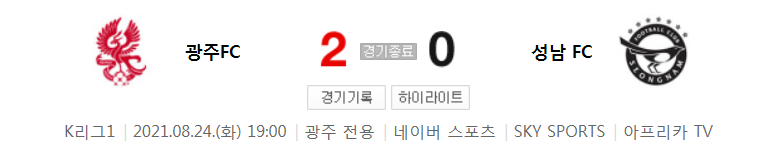 2021 K리그1 / 27라운드 - 광주FC 대 성남 FC (2021년 8월 24일 경기 하이라이트)