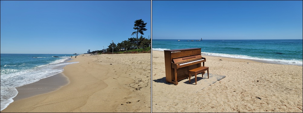 가이택-펜션-앞-순긋해변-모래사장위에-놓인-피아노-사진