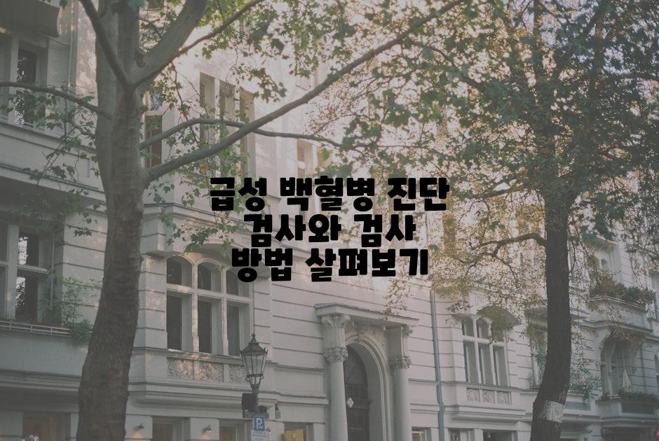 급성 백혈병 진단 검사와 검사 방법 살펴보기