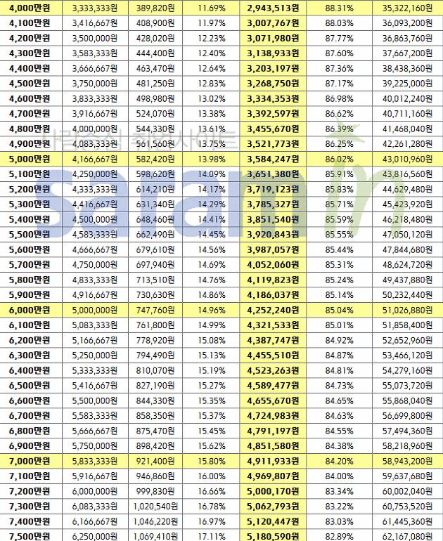 급여 실수령액