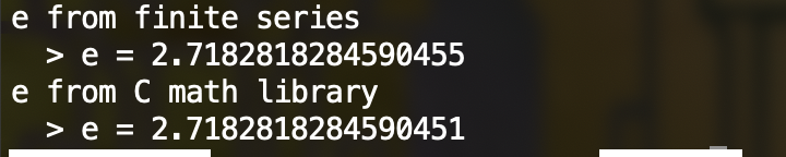 execution of a program to evaluate Euler's number