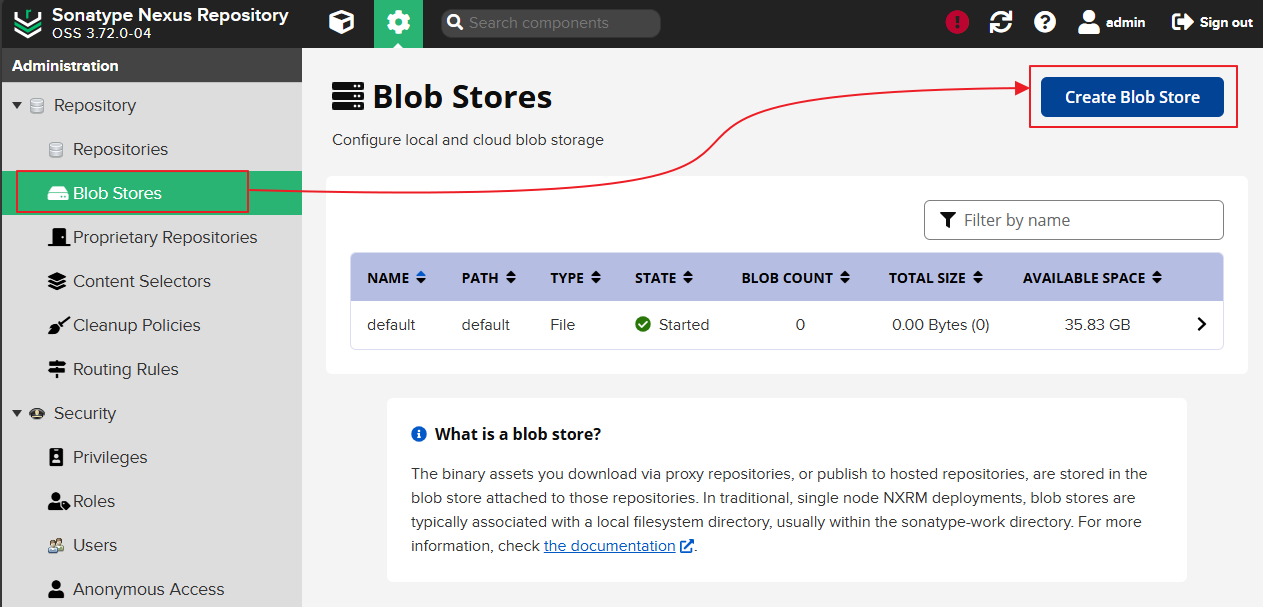 blob storage 생성 화면으로 이동