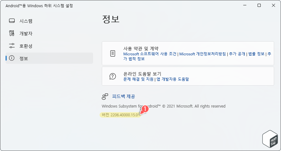 WSA 업데이트 전 버전 확인