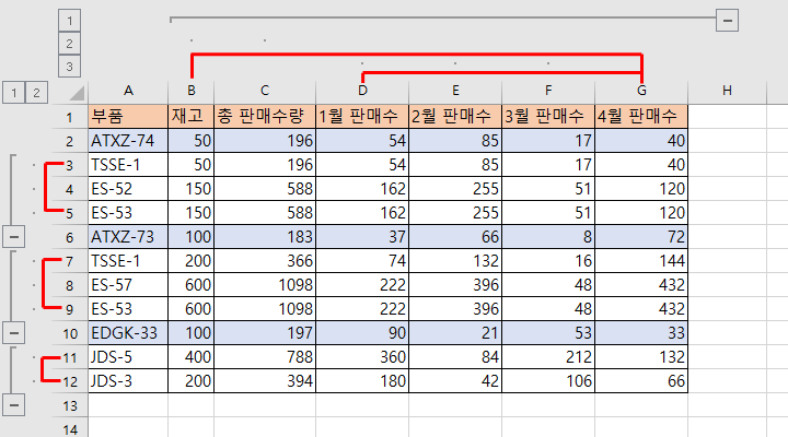 엑셀-그룹-설정-예시2