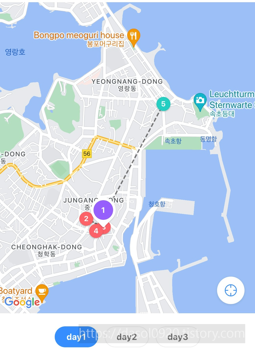 강원도_고성_속초_여행_1일차 일정 지도