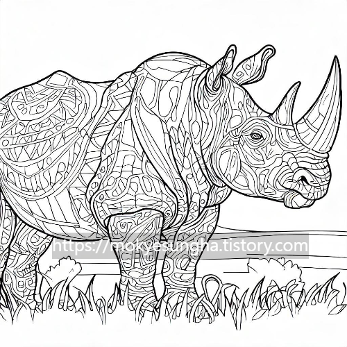 코뿔소 색칠 공부 도안(복잡함) 6