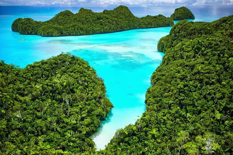 수정같은투명한바다-생생한코발트녹색-초목이우거진섬