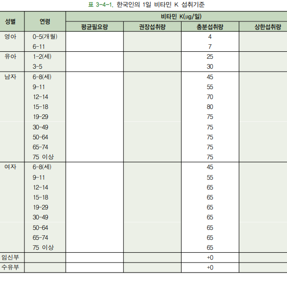 비타민k 하루 권장량