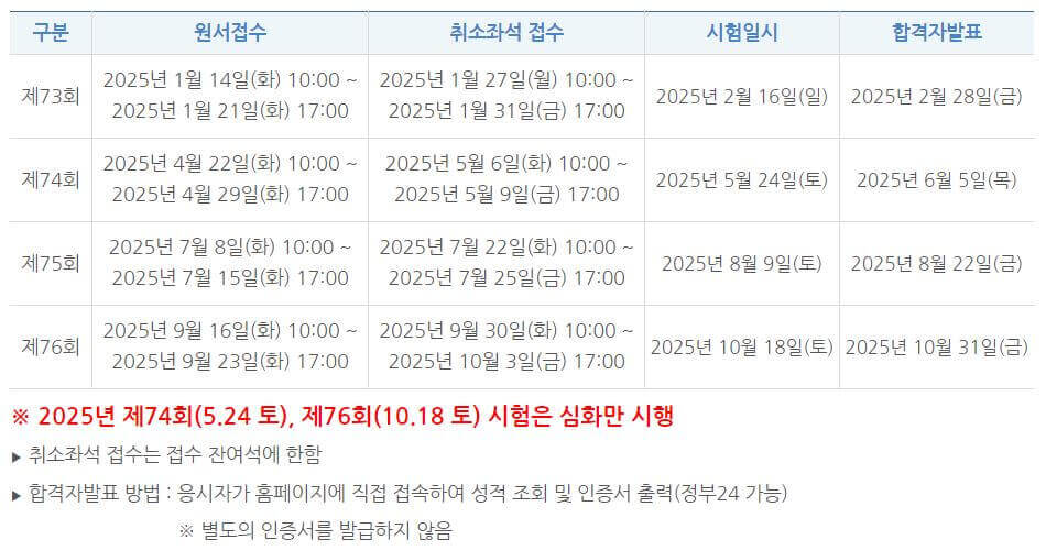 2025 한국사능력검정시험 일정 및 원서 접수 신청 방법