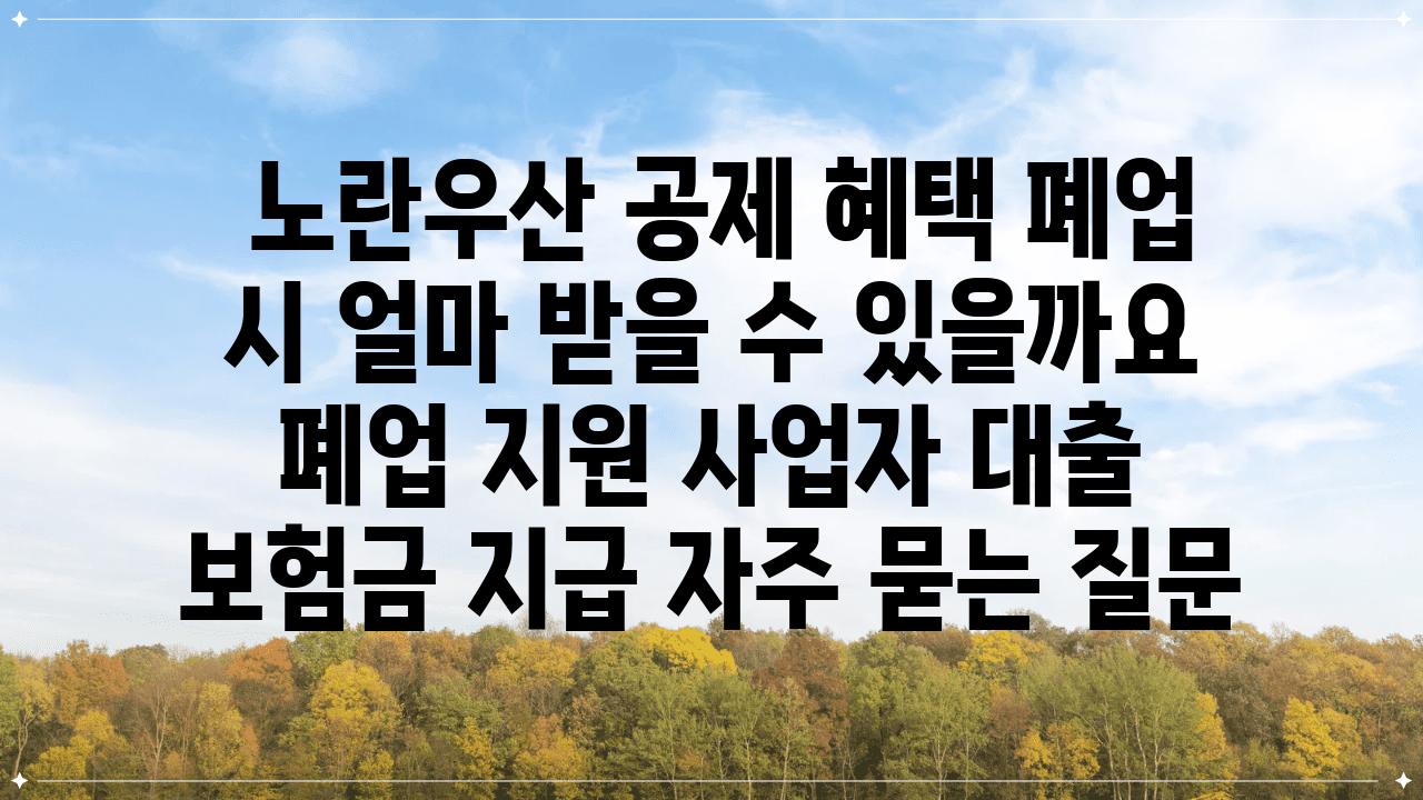  노란우산 공제 혜택 폐업 시 얼마 받을 수 있을까요  폐업 지원 사업자 대출 보험금 지급 자주 묻는 질문