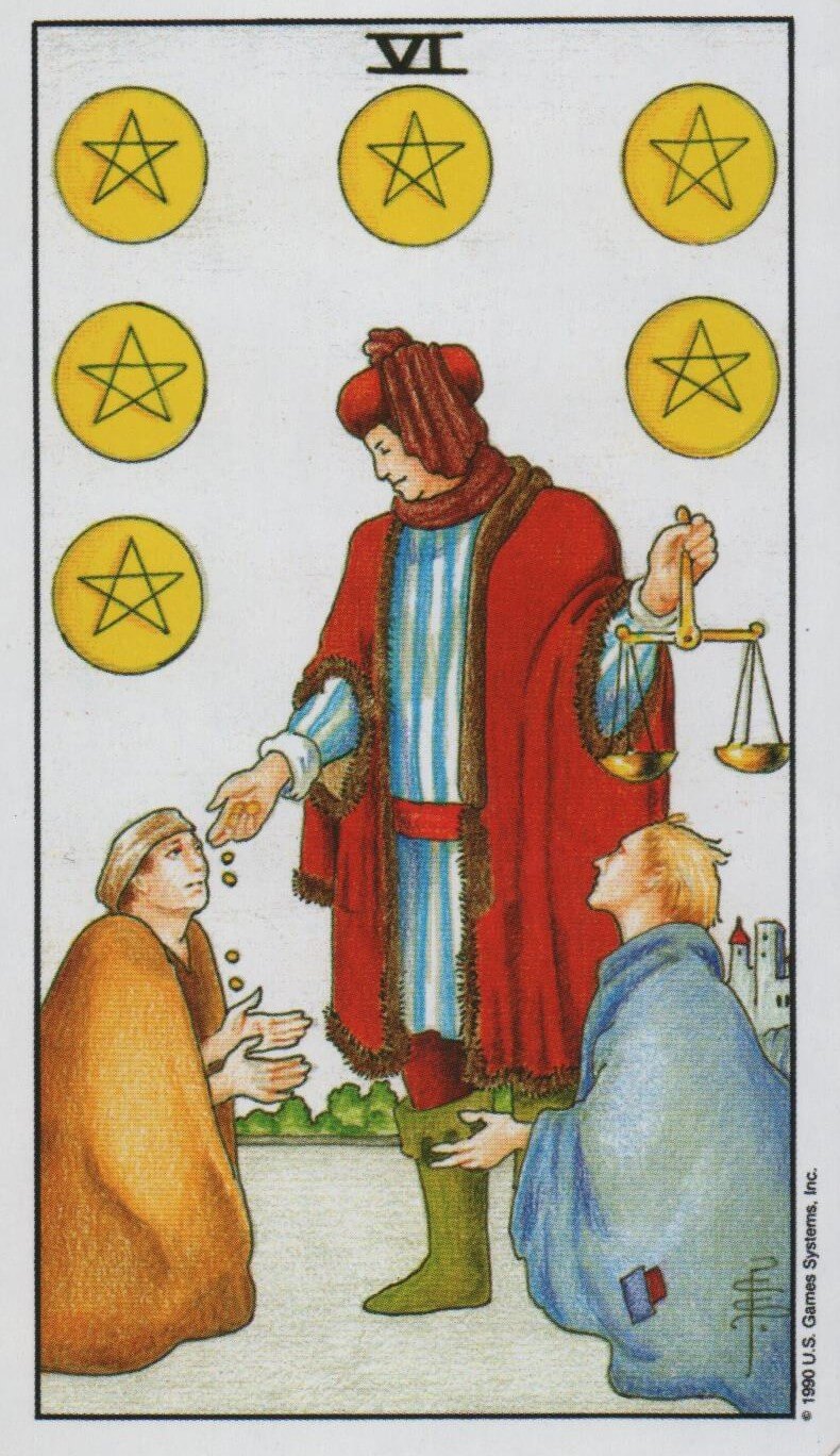 [타로 마이너카드] Six of Pentacles 펜타클 6 카드 정방향/ 역방향 뜻, 의미, 상징