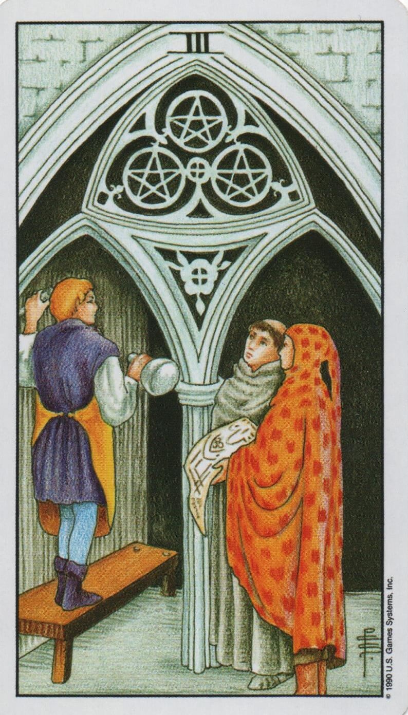  [타로 마이너카드]Three of Pentacles 펜타클 3 카드 정방향/ 역방향 뜻, 의미, 상징