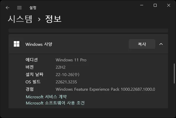 윈도우11 기본 시스템 정보 확인