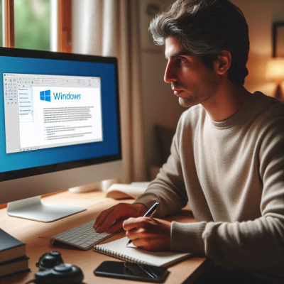 윈도우 관련 문서를 읽고 있는 남성