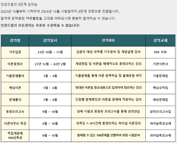 공인중개사 무료 강의 인강드림 강의일정