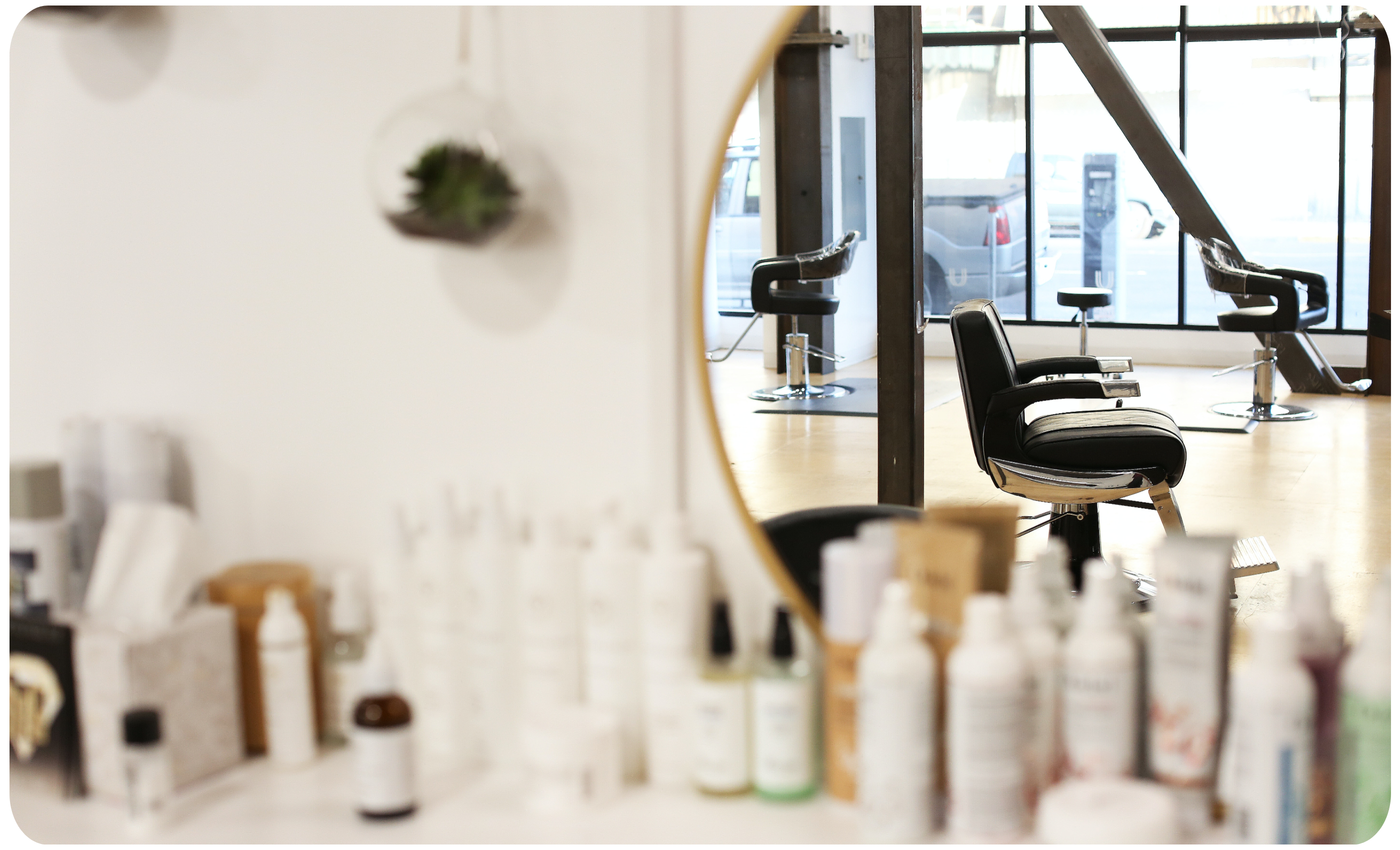 Hair salon reflected in the mirror