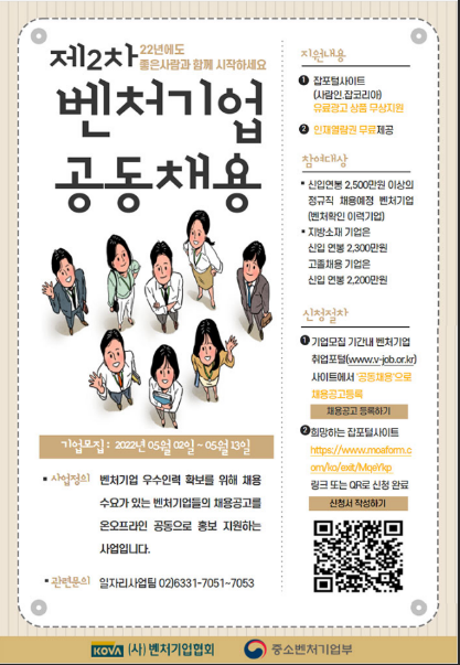  2022년 2차 벤처기업 공동채용사업 참여기업 모집 공고
