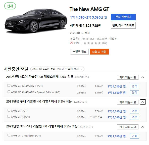 벤츠 AMG GT 가격