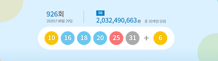  로또 926회 당첨번호 및 당첨지역