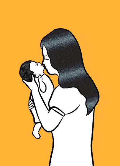 아기에게 입맞추는 엄마 사진