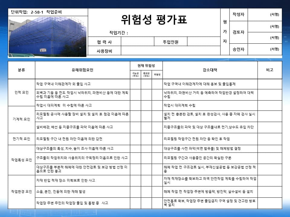  리모델링 작업 위험성평가