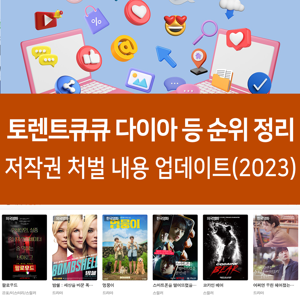 토렌트큐큐 토렌트다이아 등 토렌트 순위 정리, 사이트 이용 시 저작권 처벌 내용 업데이트(2023)