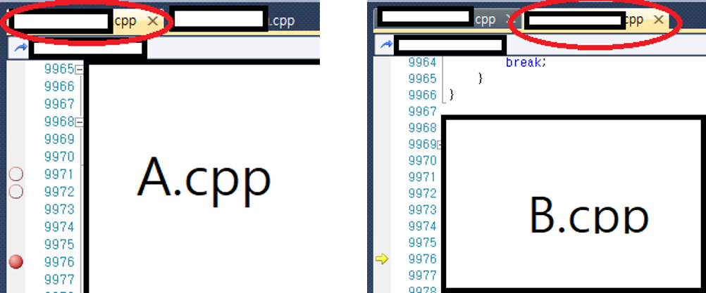  Visual Studio 디버깅 브레이크 포인트 오류 사례