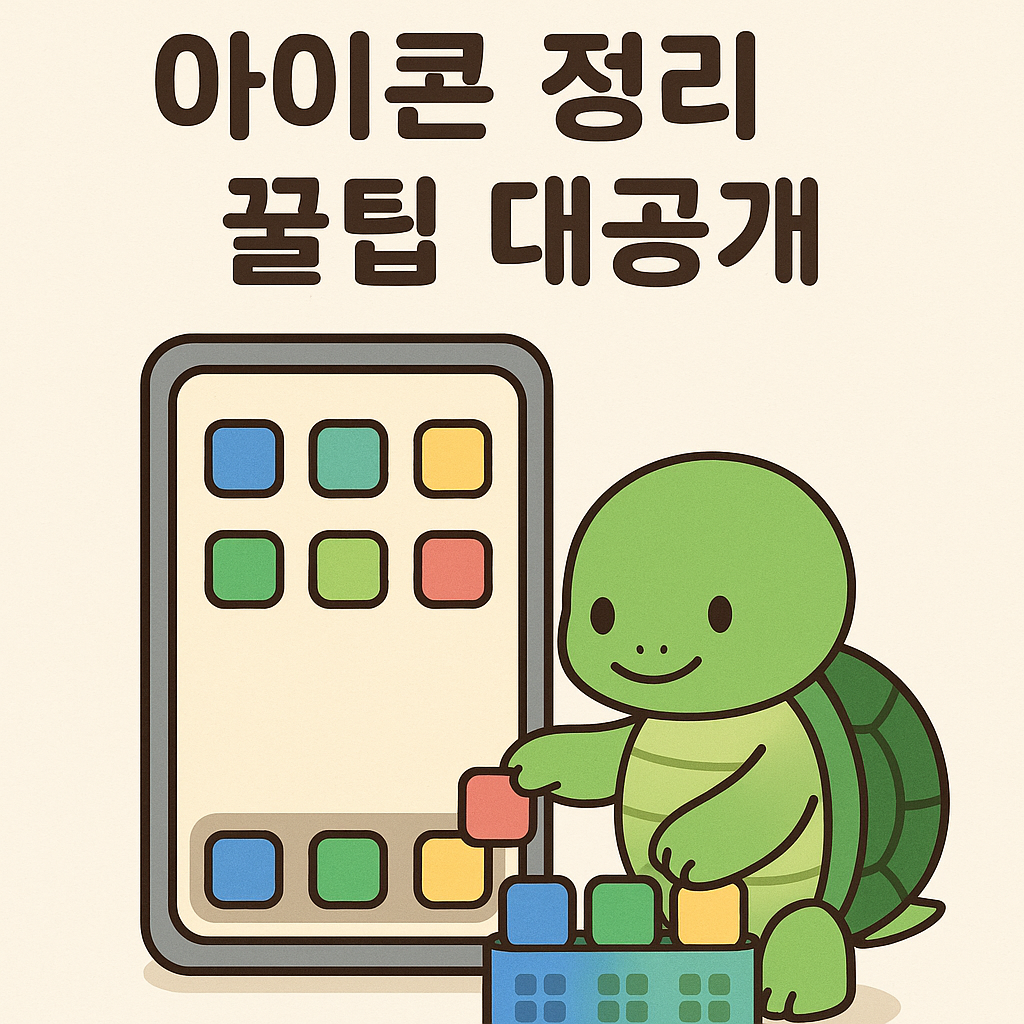 대형 스마트폰의 배경 화면 아이콘을 정리하는그림