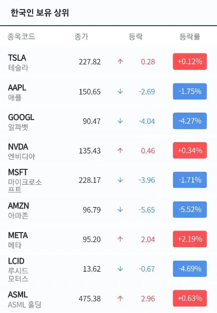 한국인보유상위종목