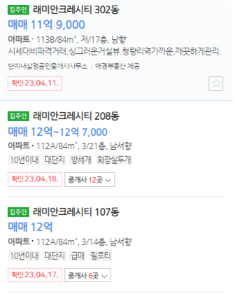 래미안크레시티매매가