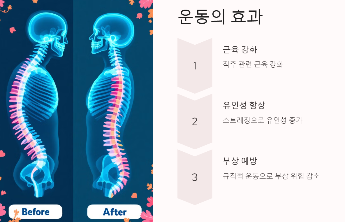 운동이 척추에 주는 효과를 시각적으로 나타낸 이미지