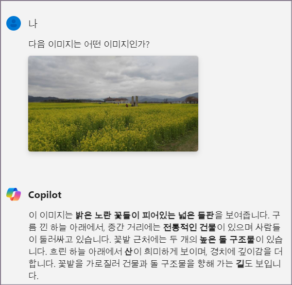 이미지 업로드 후 대화 화면