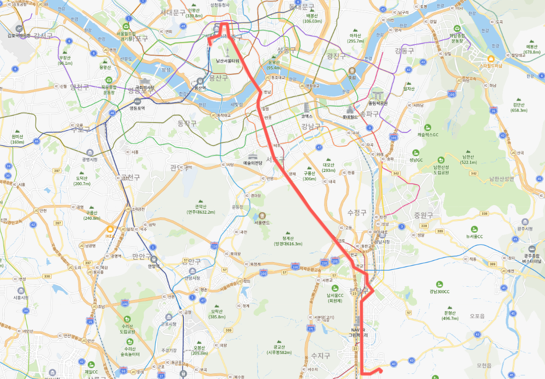  [급행] 8100번버스 시간표, 노선 : 분당 오리역, 미금역, 정자역,순천향대학병원,서울역