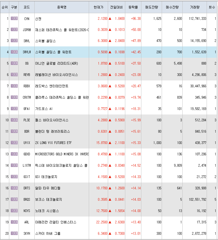  4월21일 미국주식 상승률 상위 종목 TOP 300