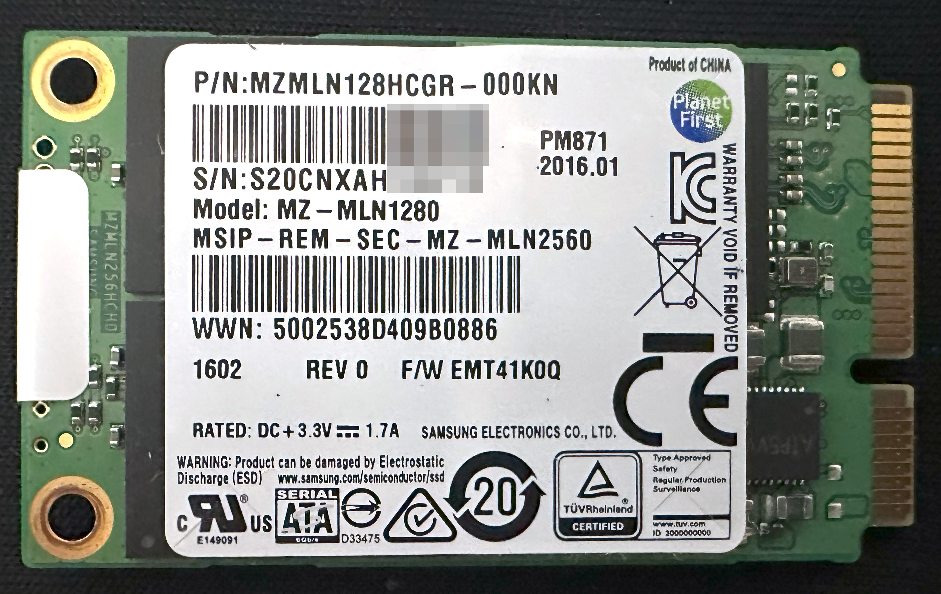 Samsung PM871 mSATA 128GB (MZ-MLN1280 &amp;#124; MZMLN128HCGR-000KN)