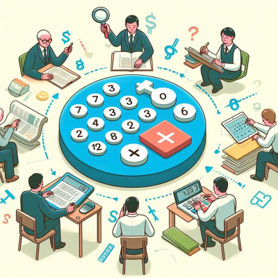 다양한 사람들이 모여 숫자와 금융 관련 토론을 하는 이미지.