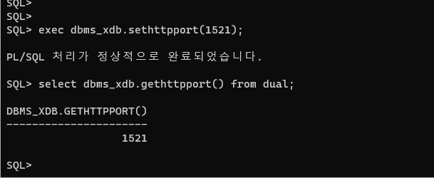 exec dbms_xdb.sethttpport(변경할포트번호);