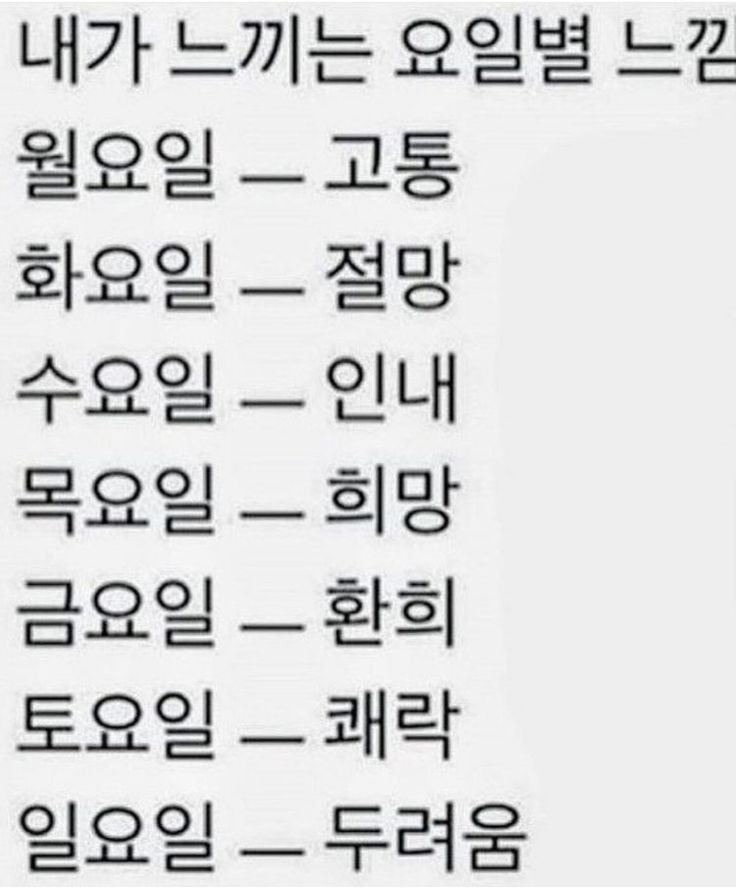  직장인들이 느끼는 요일별 느낌