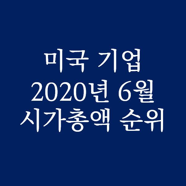  미국기업 시가총액 순위 변동 2020년 6월 - 애플 마이크로소프트 아마존 구글 페이스북