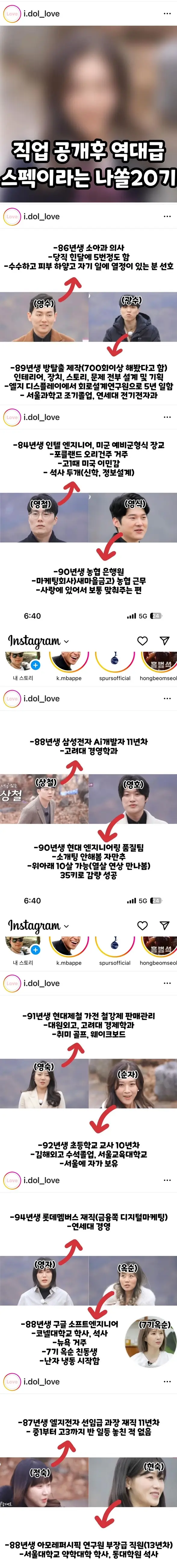 나는솔로 20기 역대급스펙 출연자 직업, 정보(출처: 아이돌러브 인스타그램)