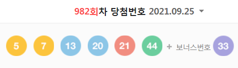  982회차 로또 당첨번호 (1등 당첨자는 8명으로 당첨금은 30억 2363만 원)