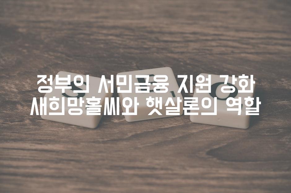 정부의 서민금융 지원 강화 새희망홀씨와 햇살론의 역할