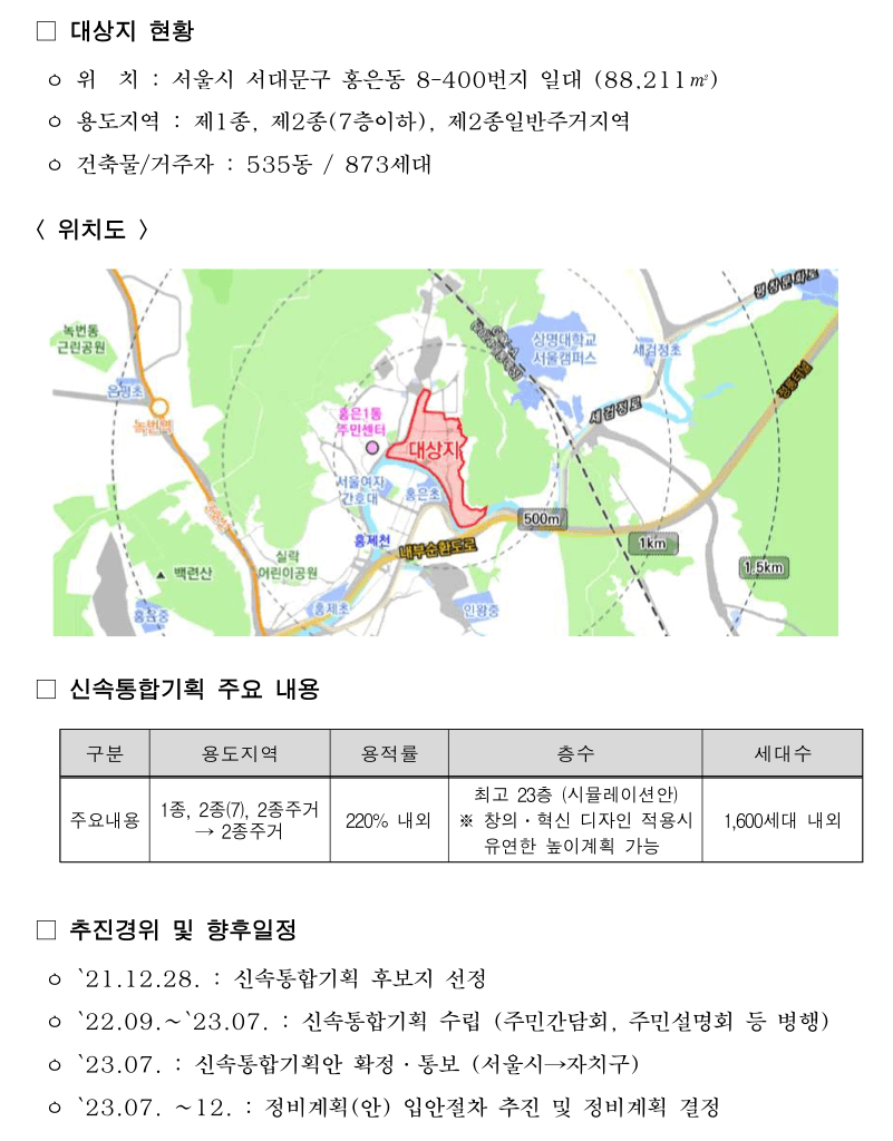 홍은동 8-400일대 신속통합기획