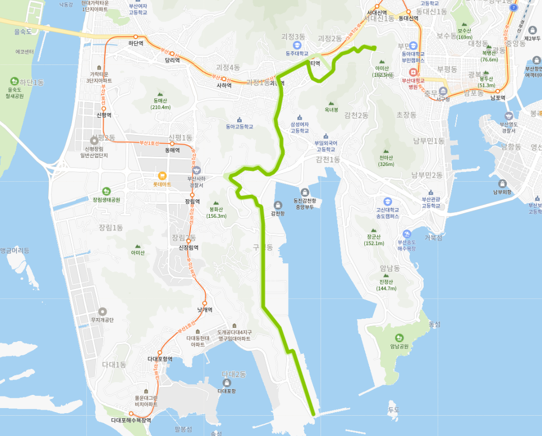  부산 사하구 14번 버스 노선, 시간표 [아미동, 괴정시장, 괴정역, 뉴코아, 구평]