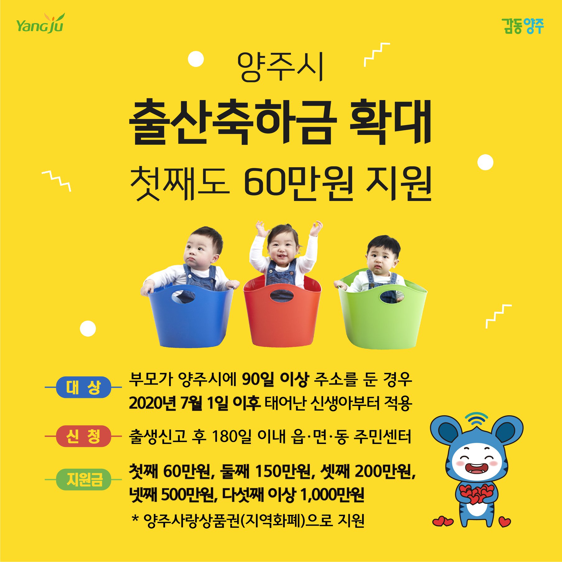  [출산장려금] 양주시 출산축하금 지원 안내