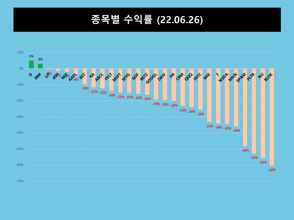  미국 배당주 투자 수익률 -17% / 배당률  5.0%