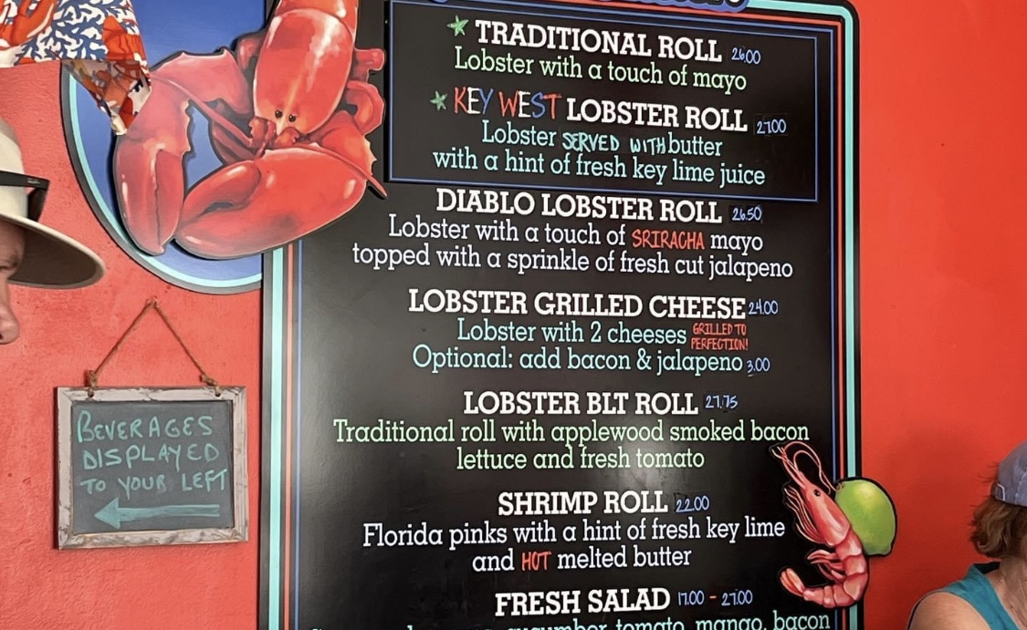Lobster Shack 메뉴판입니다.
