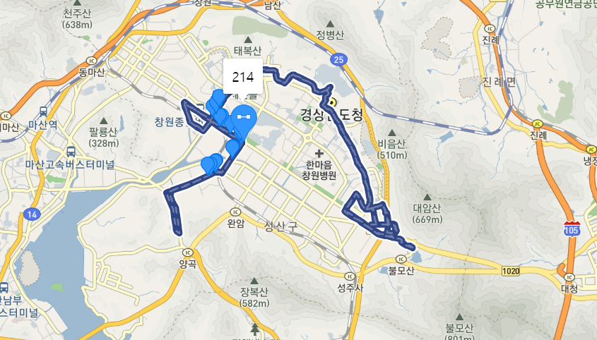  [간선]창원 214번 버스 노선 정보 : 신현여중, 가정역, 광명, 청라국제도시역