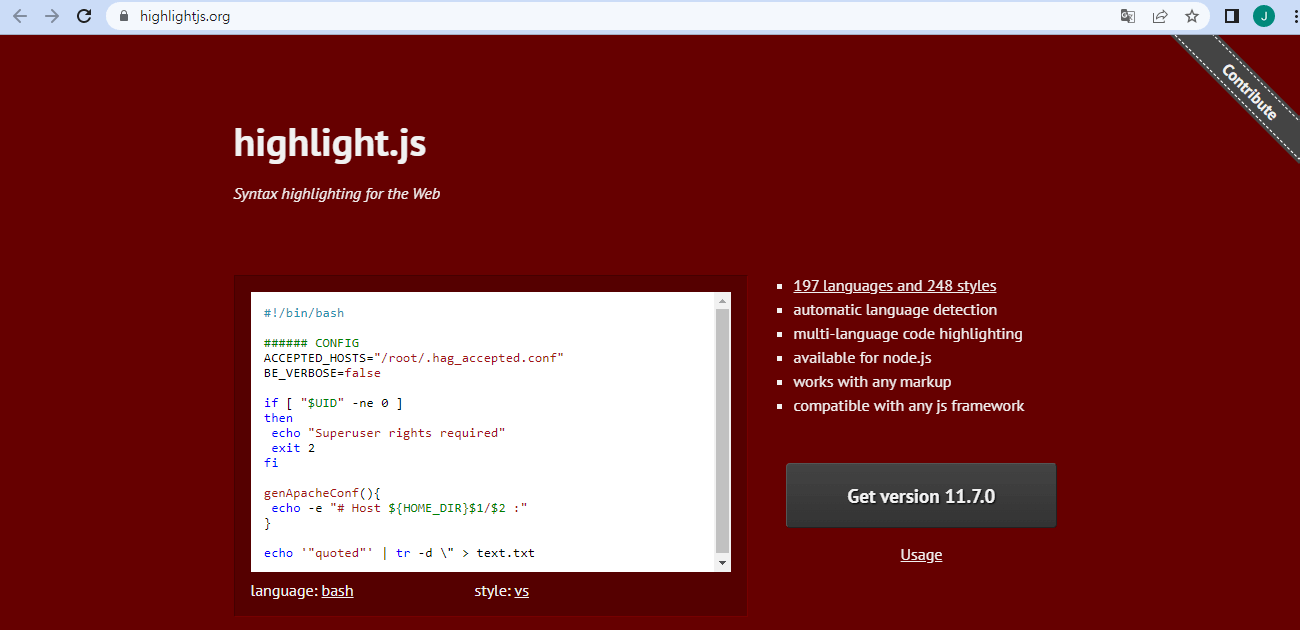 highlight.js 웹사이트
