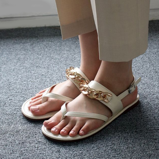  볼드체인 콤비 1cm 쪼리 타입 플랫 샌들